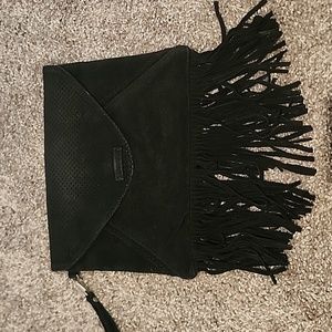 TOMS black suede fringe clutch